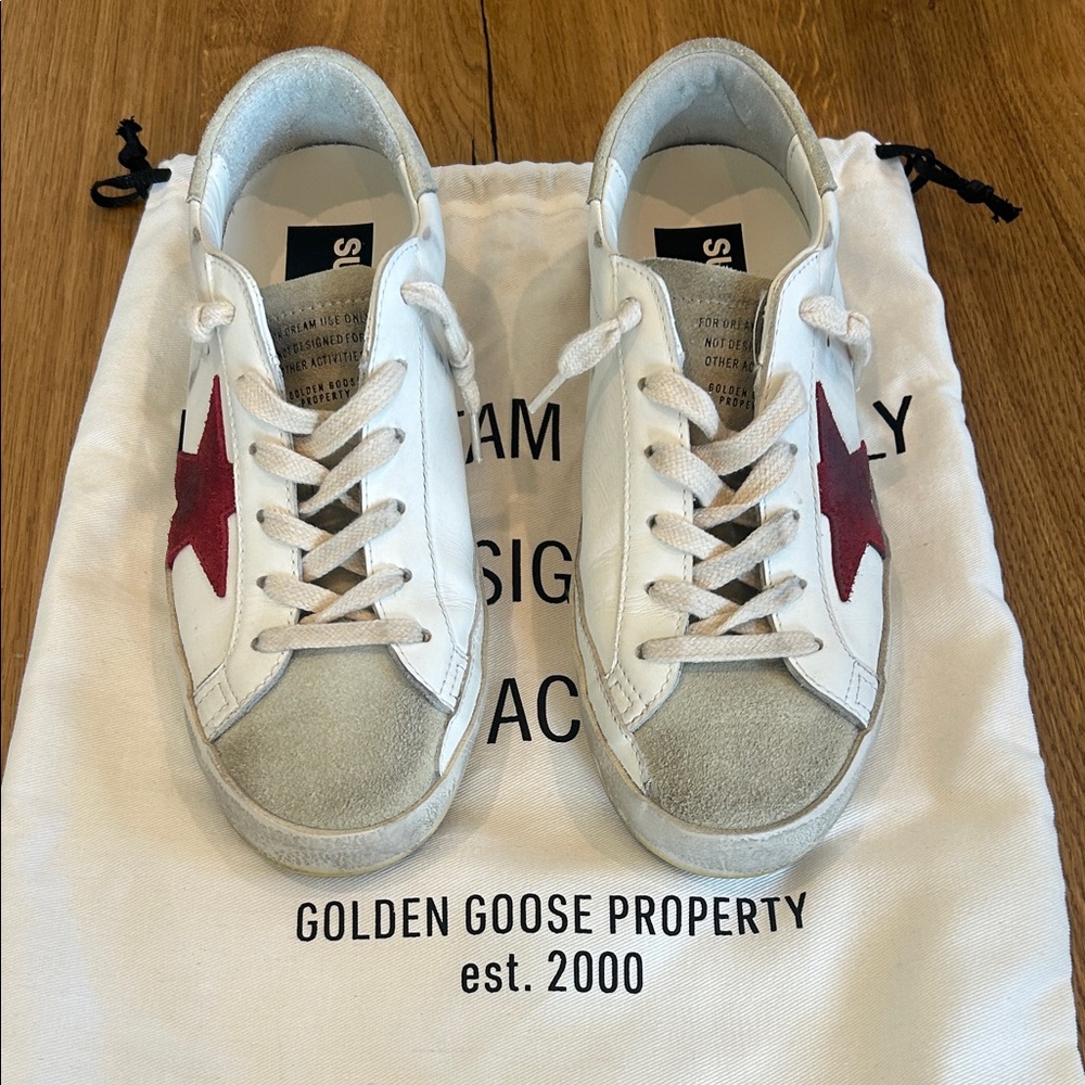Golden Goose White Sneakers with Red Star